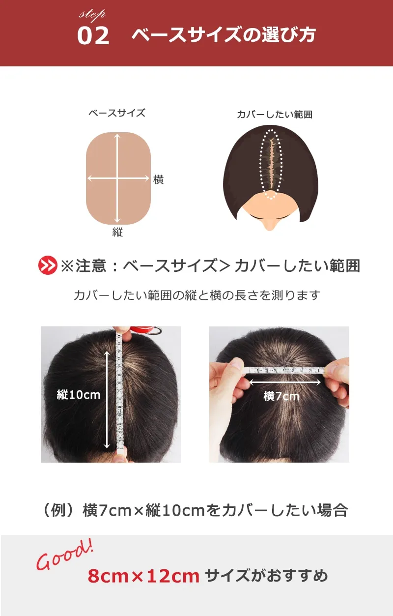 ヘアピースのベースサイズ選び方説明画像－私元気公式サイトより