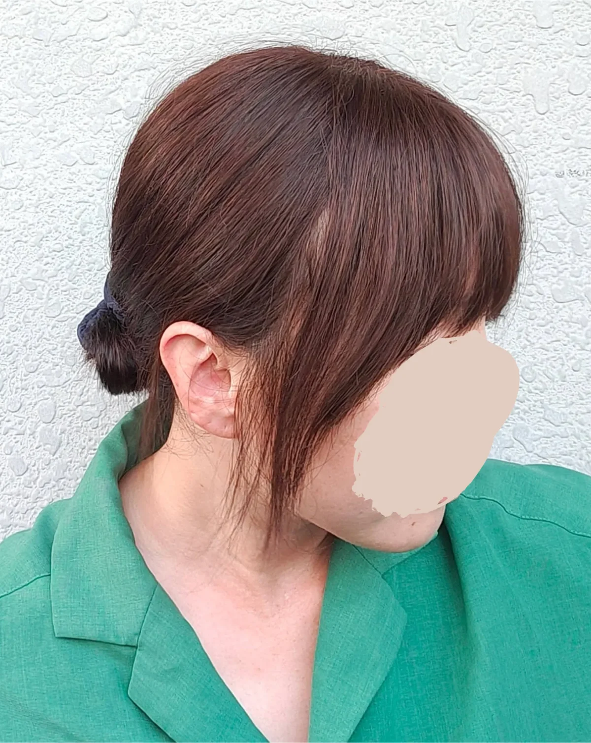 私元気ヘアピースカット後着用画像右横から