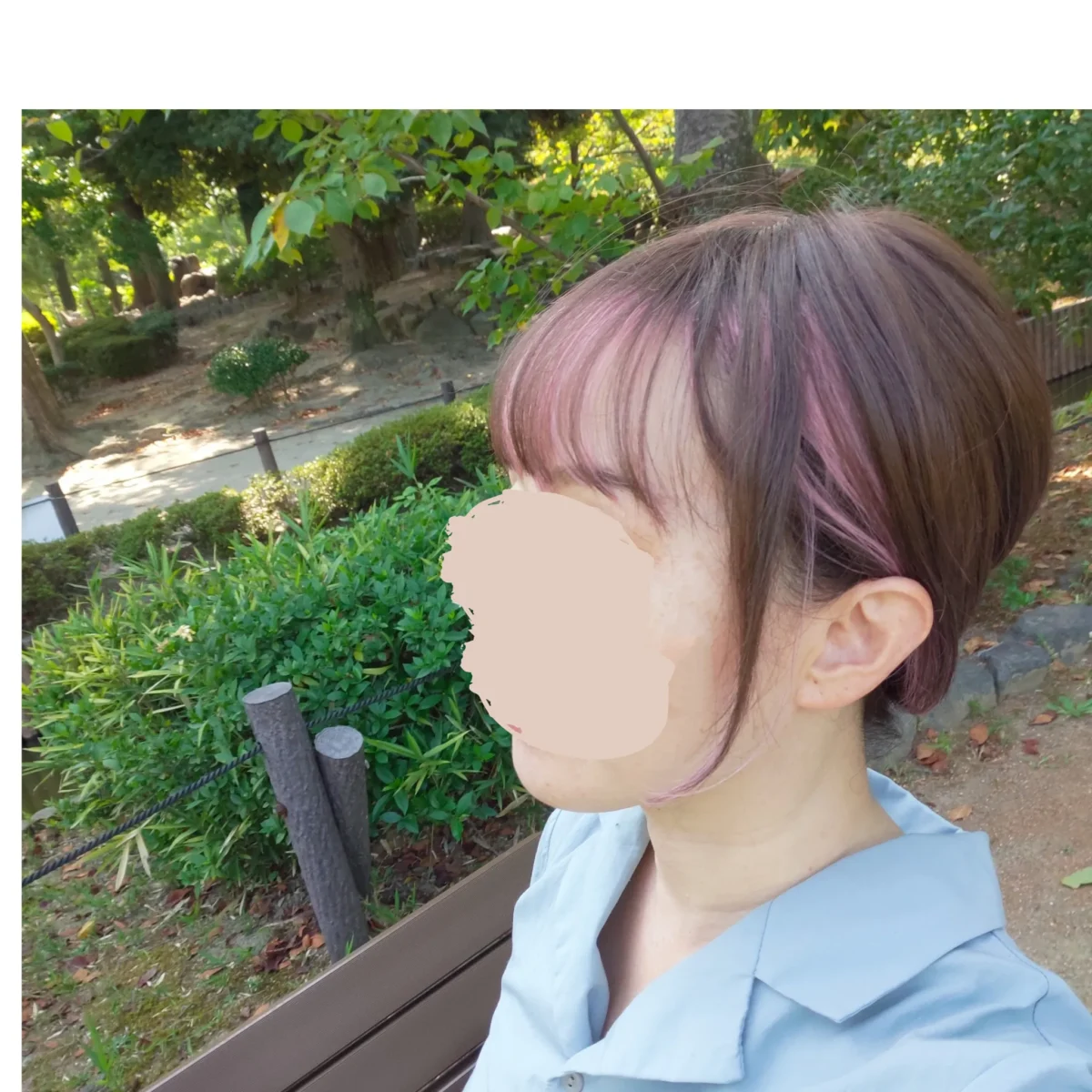 人毛MIXルフレボブ着用画像屋外左から