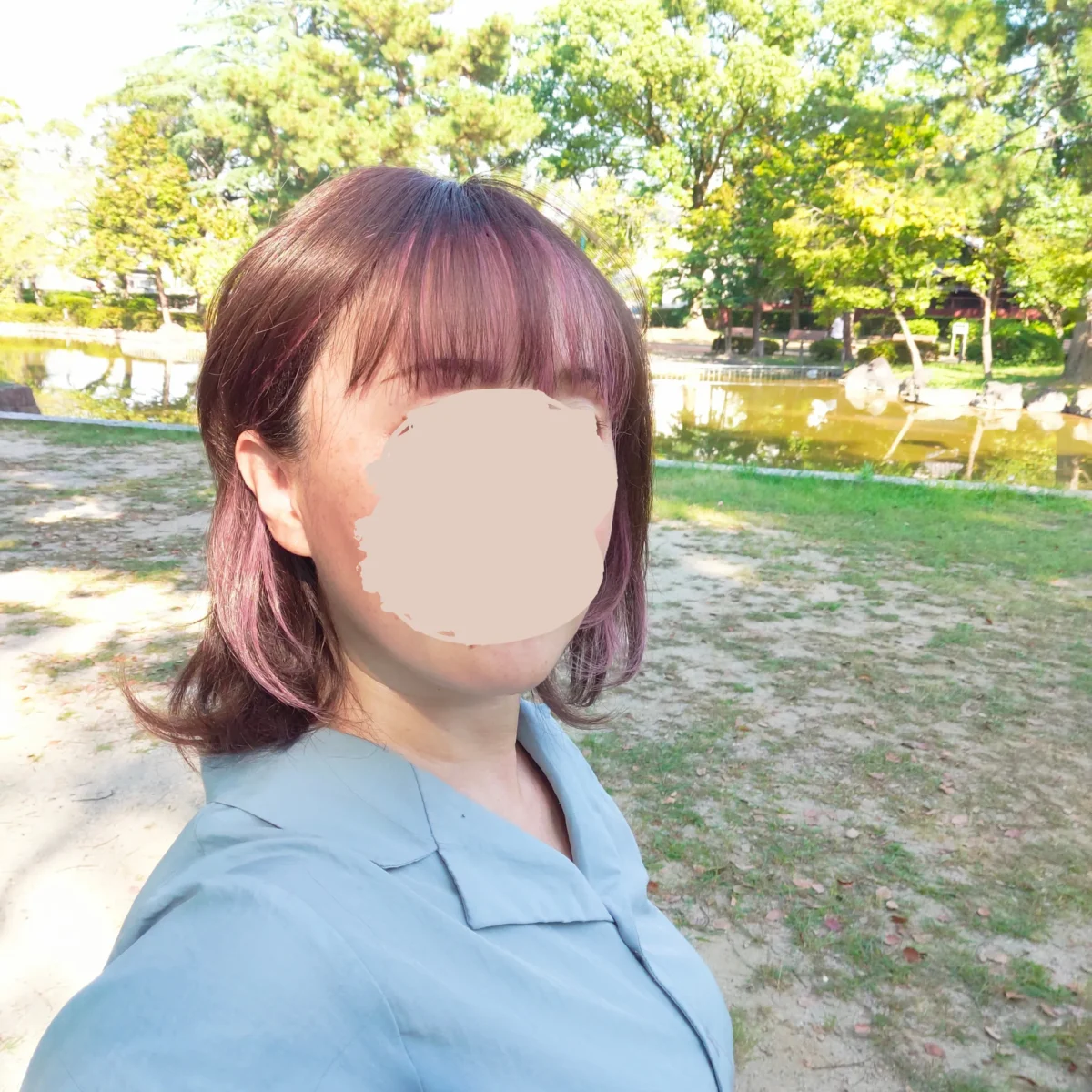 人毛MIXルフレボブ着用画像屋外正面から